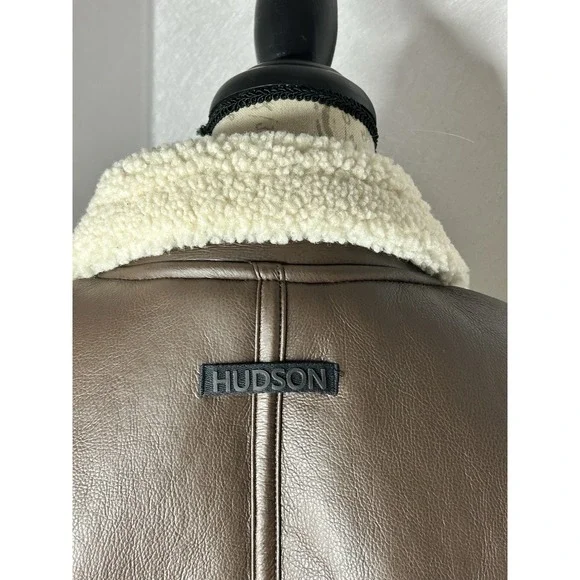Hudson Jeans Faux Brown Shearling-Collar Bomber Jacket XL. NWT $238.00 - Picture 5 of 9